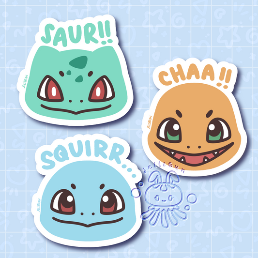 Gen 1 Kanto Starters Vinyl Stickers - SATIN