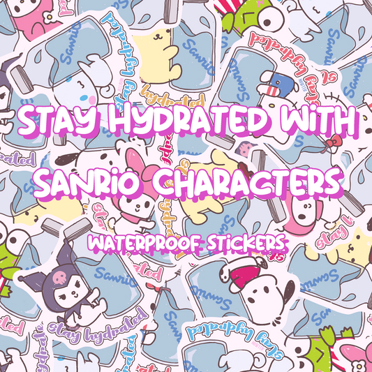 Stay Hydrated Vinyl Stickers: Sanrio Characters