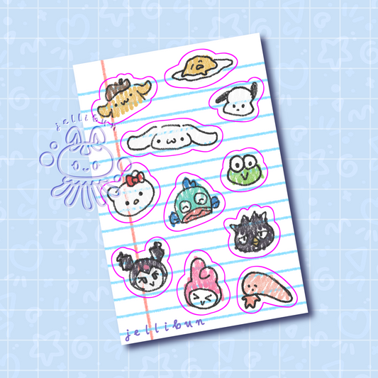 Sanryo Silly Doodles Vinyl Sticker Sheet - SATIN