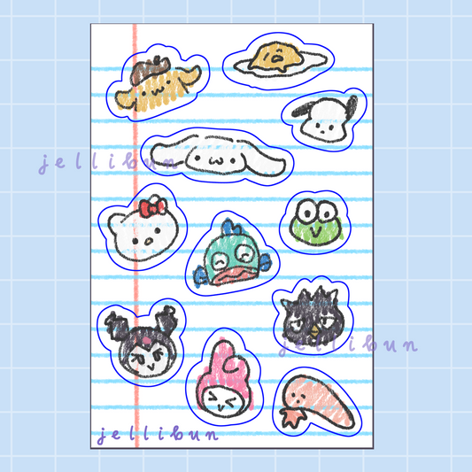 Sanrio Popular Characters Doodles Vinyl Sticker Sheet